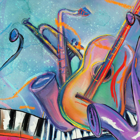colorful artwork of various instruments